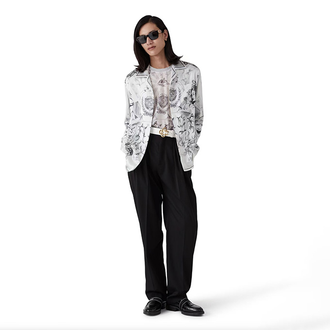 casablanca tattoo print silk long-sleeve shirt